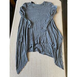 Free People Gray Waffle Knit Long Sleeve Tee Oversized Size M